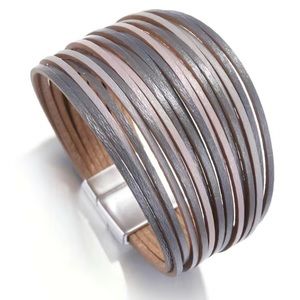 Neutral Multi Layer Leather Magnetic Bracelet